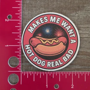 UV Printed Leatherette Patch  Makes Me Want A Hot Dog RedLeatherette Patch CO-01