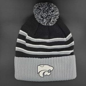 Black Edison Pom Beanie with Silver Wildcat