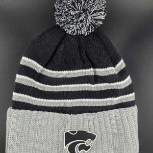 Black Edison Pom Beanie with Black Wildcat